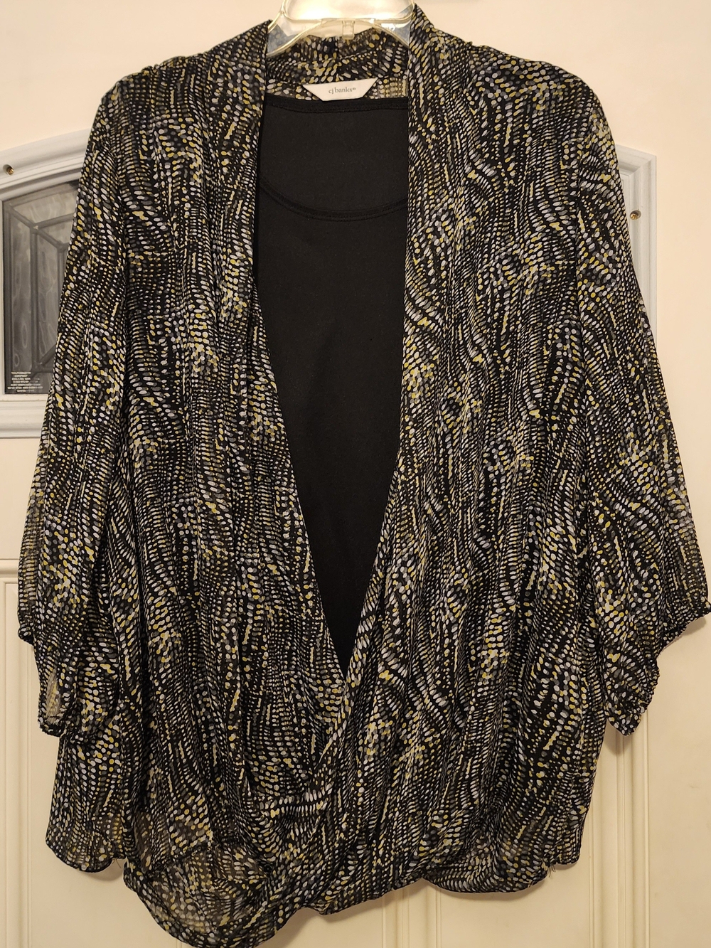 Black Patterned Draped Women's Top